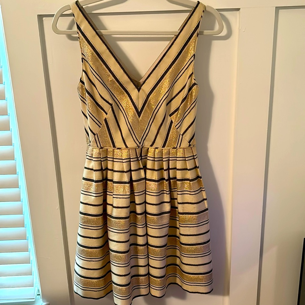 J. Crew Black and Gold A-Line Dress